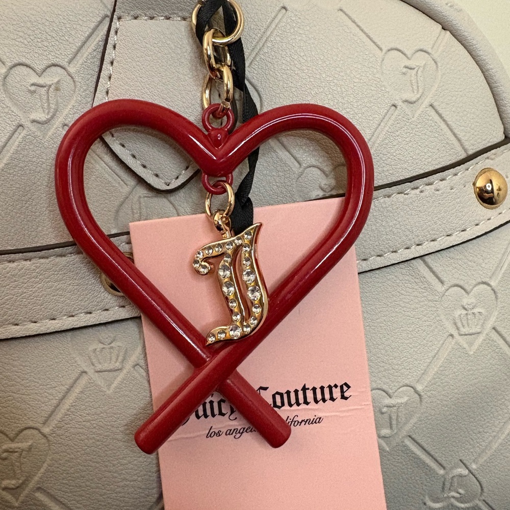 Juicy Couture Cream Satchel Crossbody Bag w/ Plush Scottie Dog & Heart Charm NWT - Picture 3 of 4
